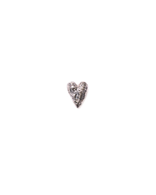 Close-up front view of the silver textured heart stud earring, showcasing its detailed surface and polished finish—designed to catch the eye and add a touch of charm to your look