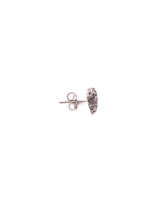 Elegant side profile of the silver textured heart stud earring, highlighting its refined craftsmanship and subtle luster—an essential accessory to elevate any outfit