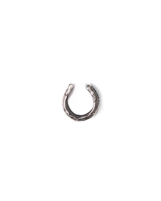 Side viewd of hammered silver ear cuff