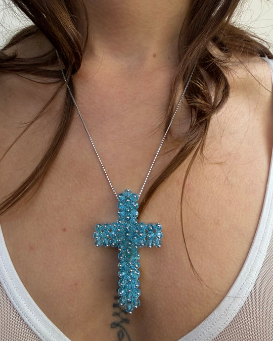 AQUA CROSS NECKLACE