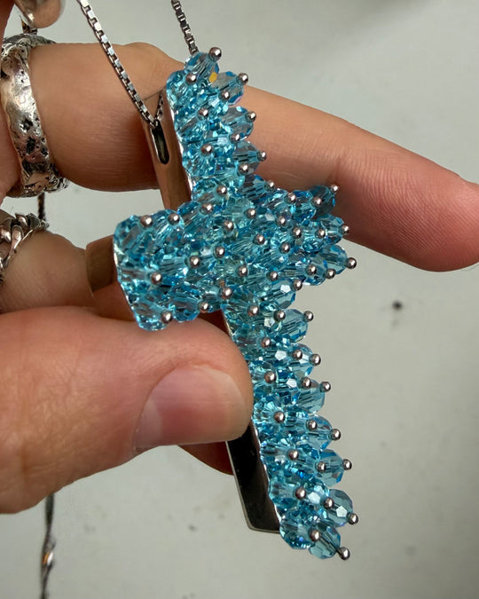 AQUA CROSS NECKLACE