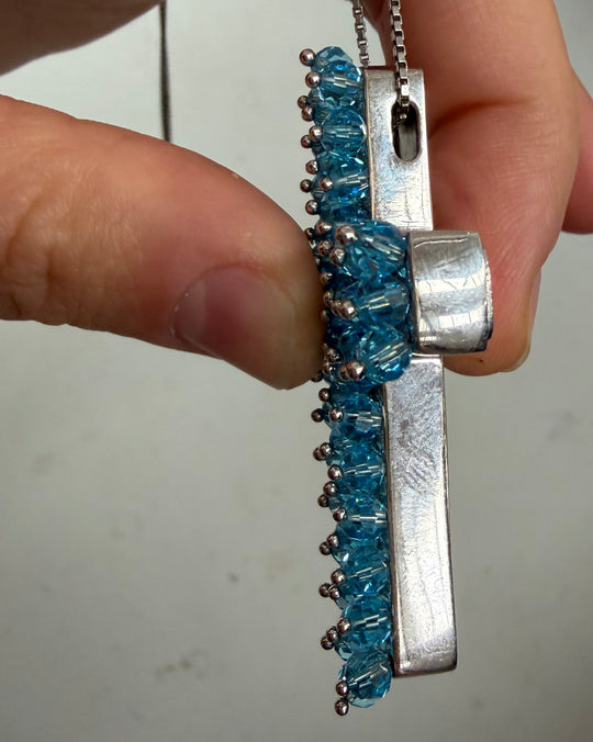 AQUA CROSS NECKLACE
