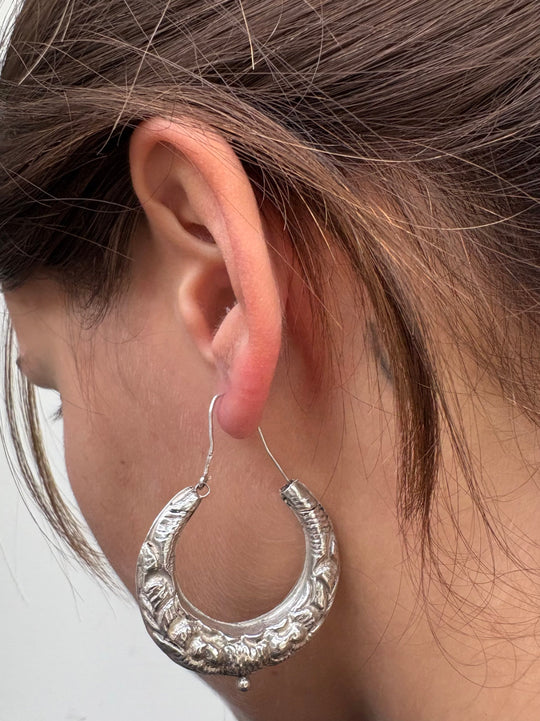 EMBOSSED MOON HOOPS