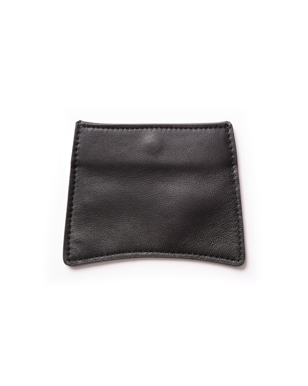 Back side of the minimalistic black upcycled leather card wallet made in a smooth leather, highlighting clean and simple design