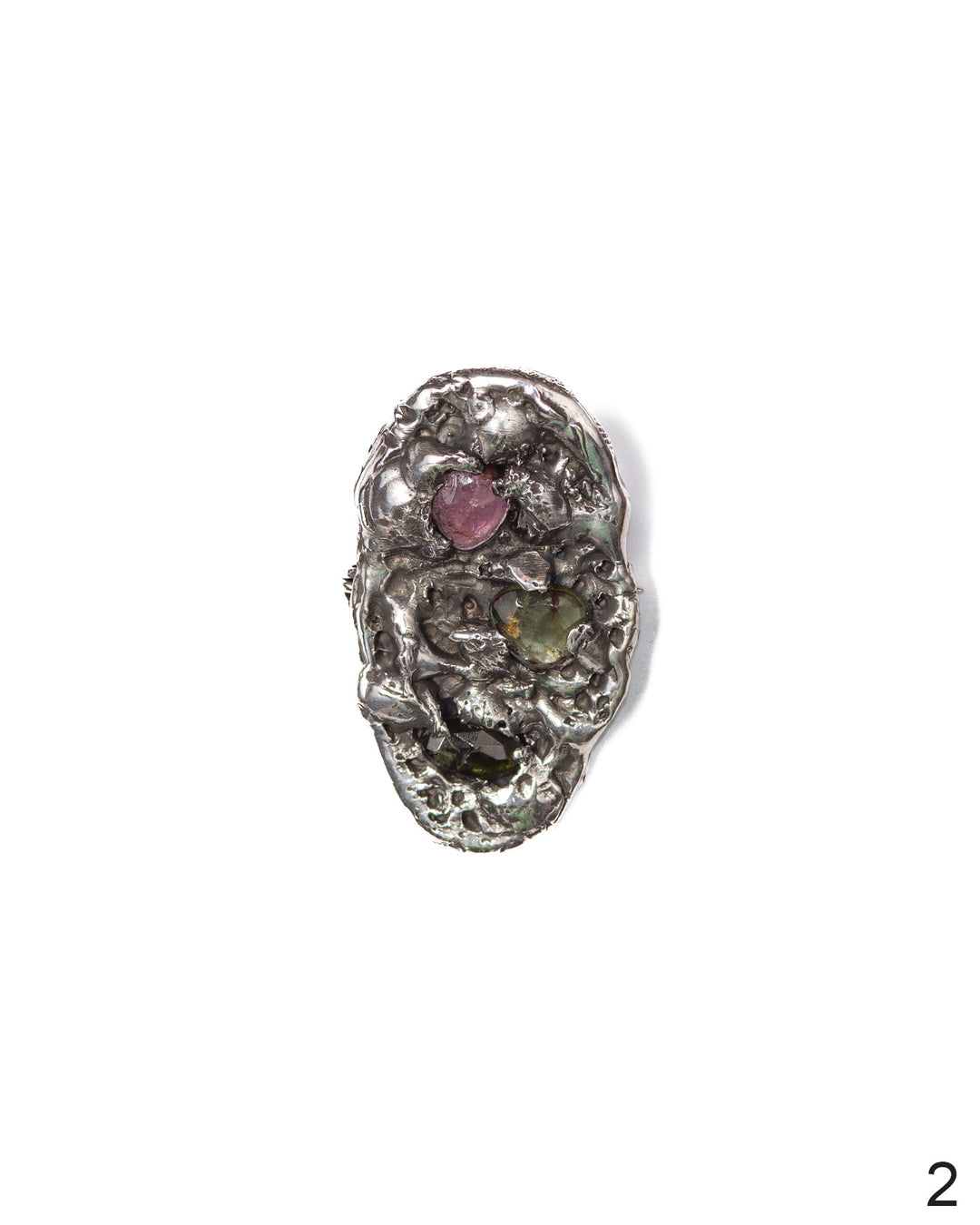 Silver brooch with textured finish and vibrant natural colorful stones