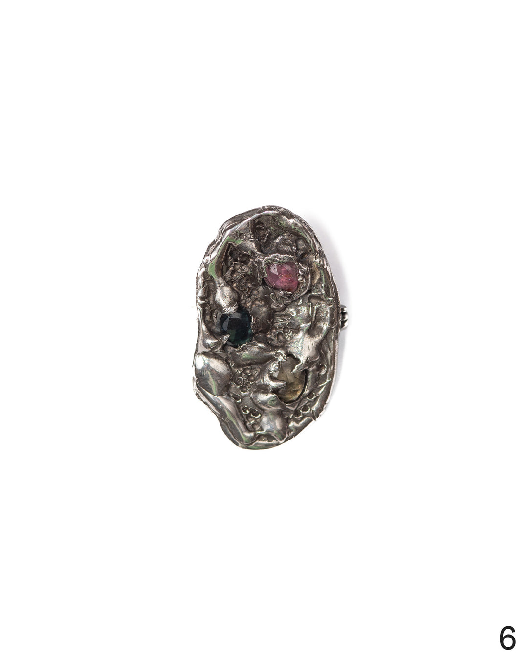 Exclusive silver jewelry piece with textured silver finish and natural watermelon tourmaline stones