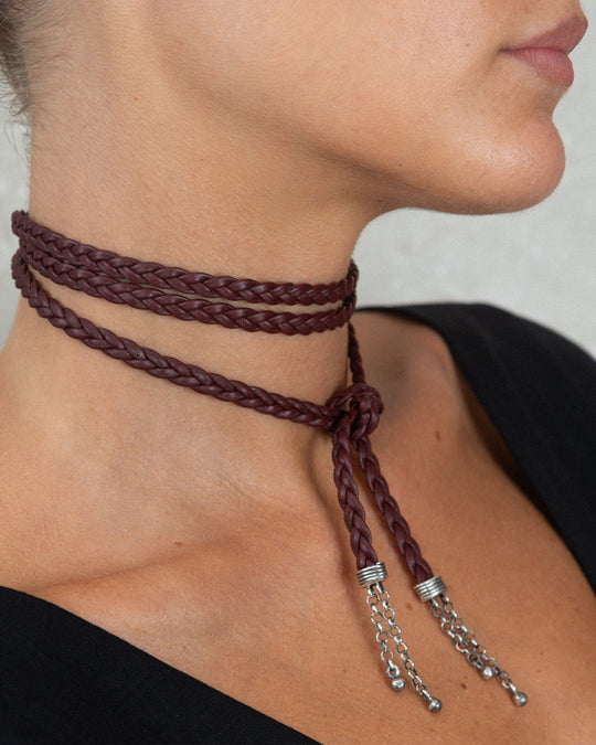 BEA BRAIDED CHOKER BURGUNDY