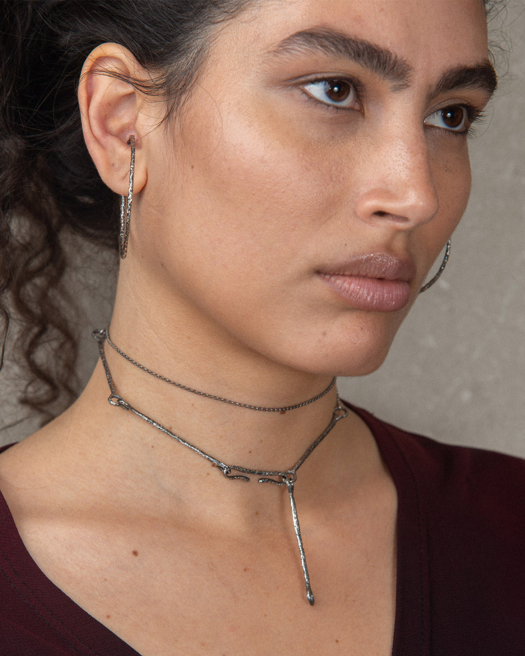 BONE NECKLACE SILVER styled on model