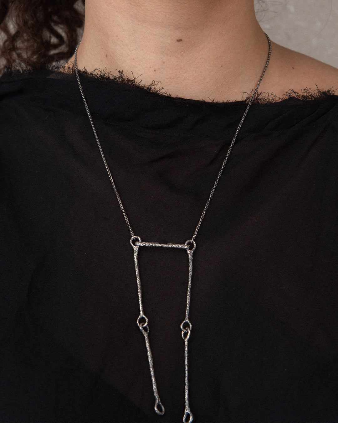 NECKLACE SILVER on model worn long