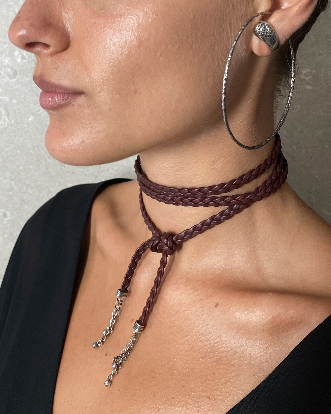 BEA BRAIDED CHOKER BURGUNDY